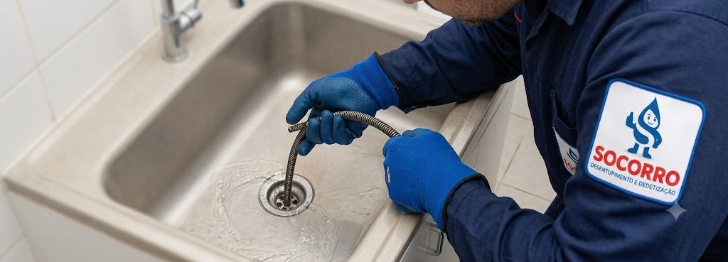 Profissional realizando desentupimento no Centro