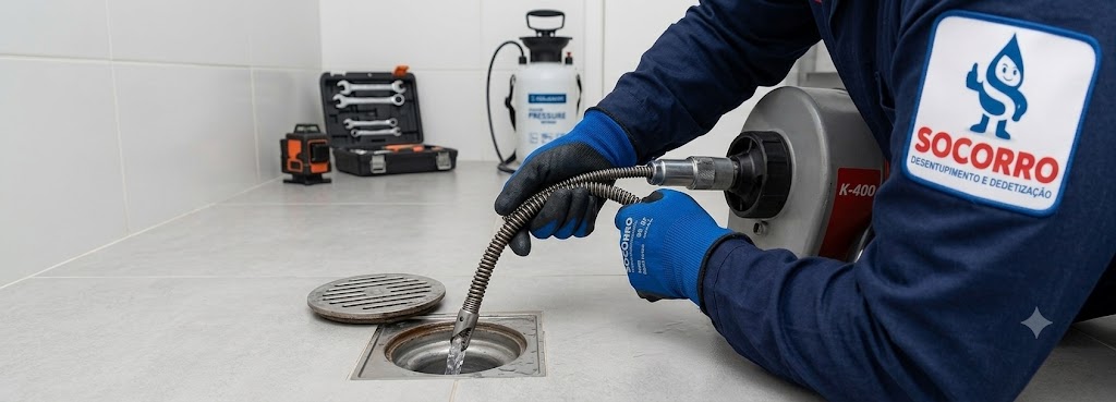 Profissional realizando Desentupimento de Ralos em Porto Belo