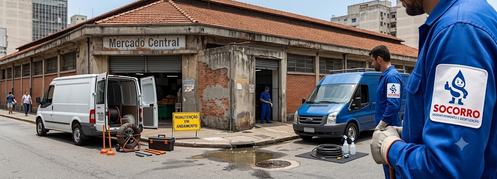 Profissional realizando Desentupimento e Manutenção Preventiva para Comércios e Empresas em Porto Belo