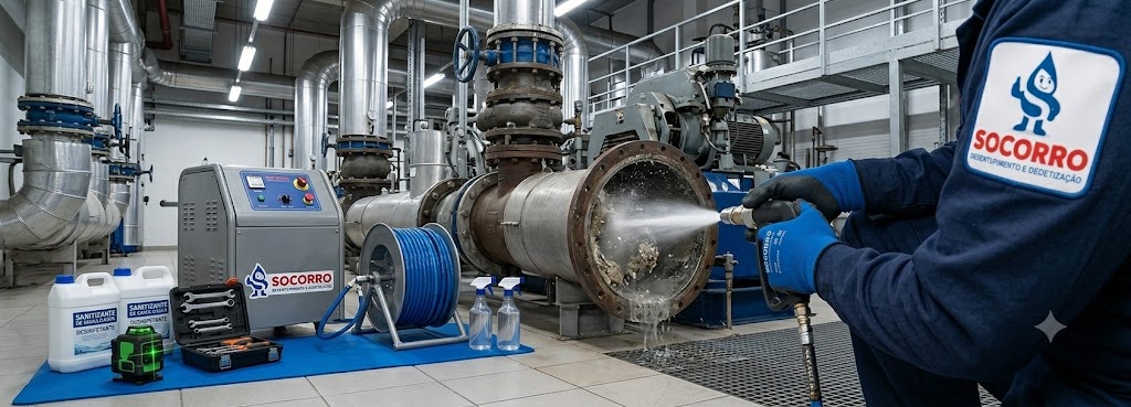 Profissional realizando Desentupimento, Hidrojateamento e Manutenção Preventiva Industrial em Porto Belo