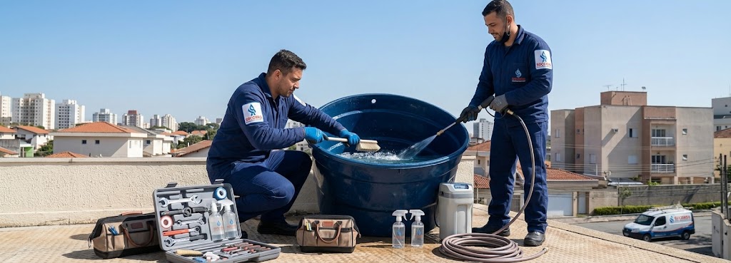 Profissional realizando Limpeza e Higienização de Caixas D'água em Porto Belo